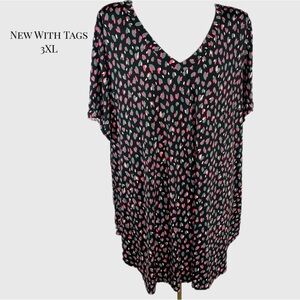 NWT Glitzy Girlz Separate Ways V-neck Top Black Neon Pink Cheetah 3X